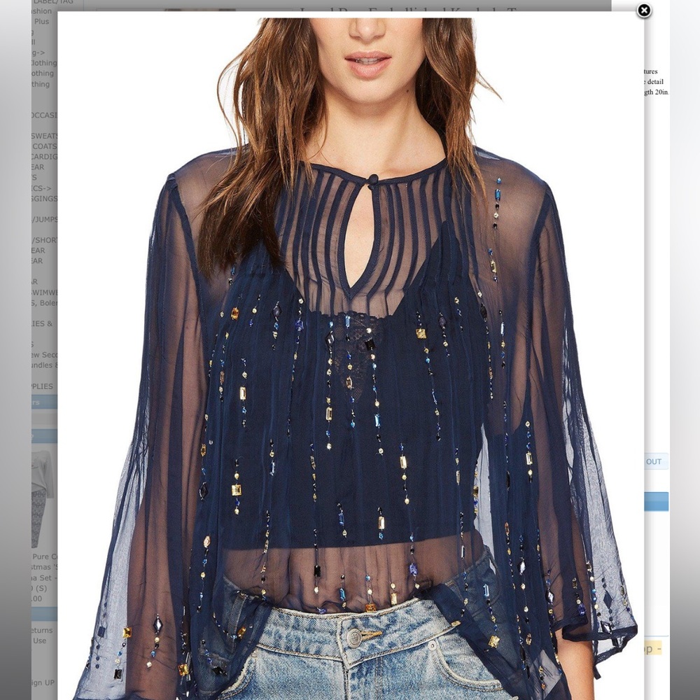 Free People Deep Sapphire Jewel Box Embellished Top NWT
